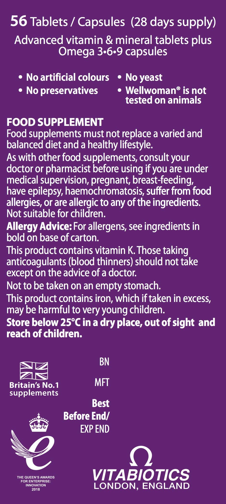 Wellwoman Plus omega-3-6-9 capsules bottle showing heart and joint support.