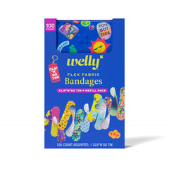Welly Clip N' Go tin with assorted bandages for quick on-the-go first aid.