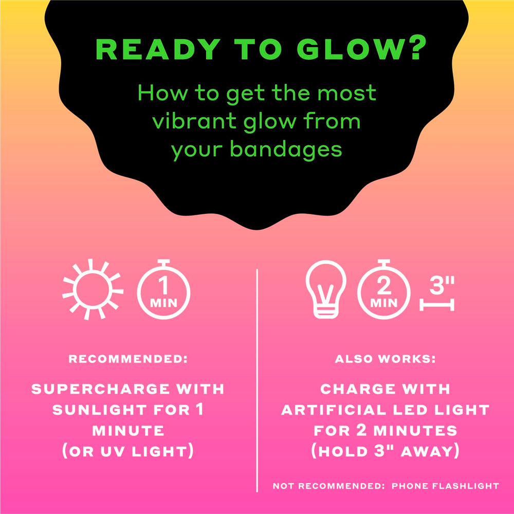 Welly bandage patterns glow closeup highlighting playful prints