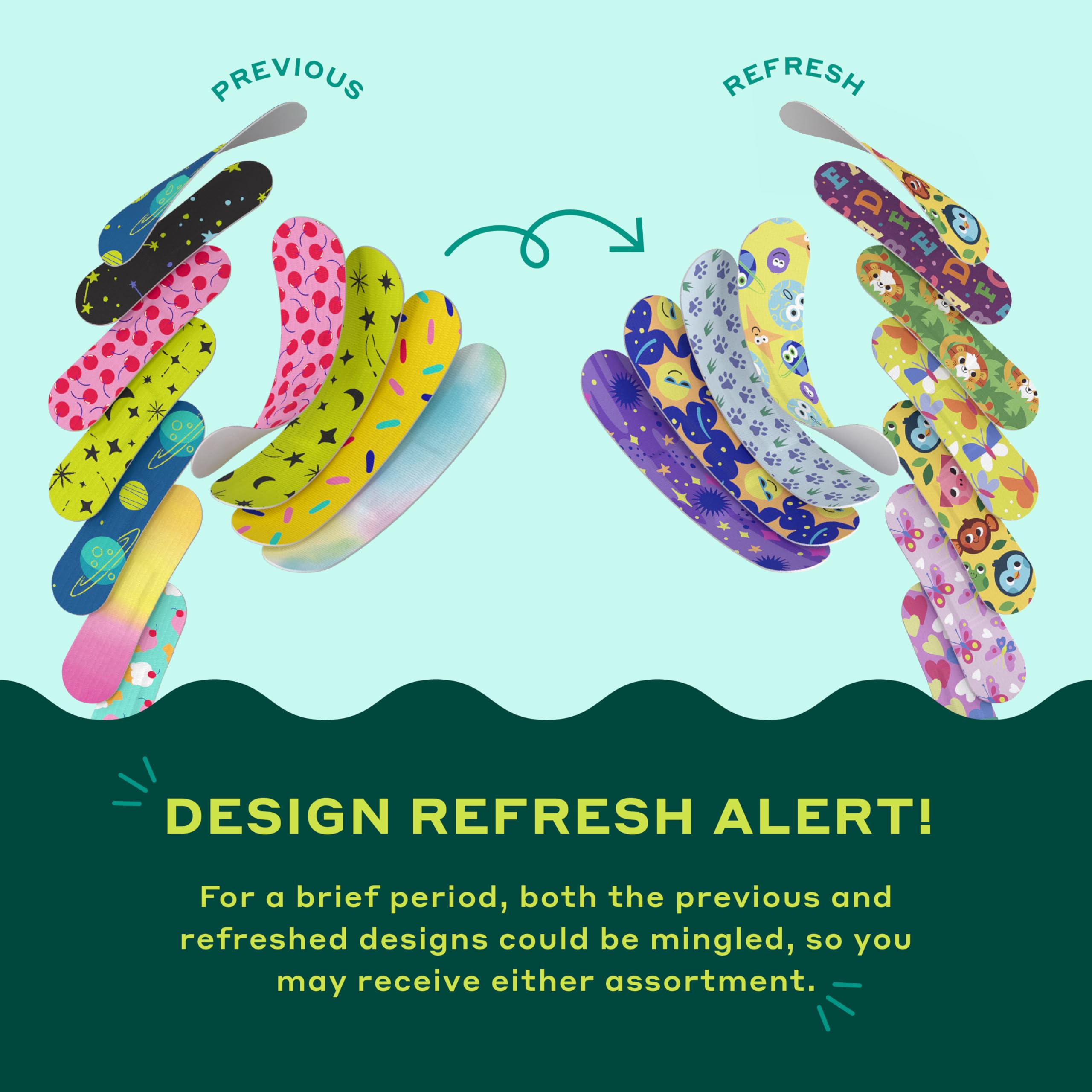 Assorted shapes showcase flexible fabric bandages designed for active movement