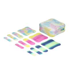 Welly colorwash tie-dye pattern bandages in a reusable tin for organized first aid