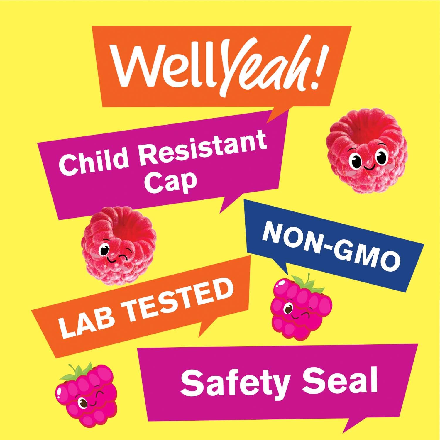 WellYeah Biotin Gummies for Kids raspberry-flavored gummies close-up.