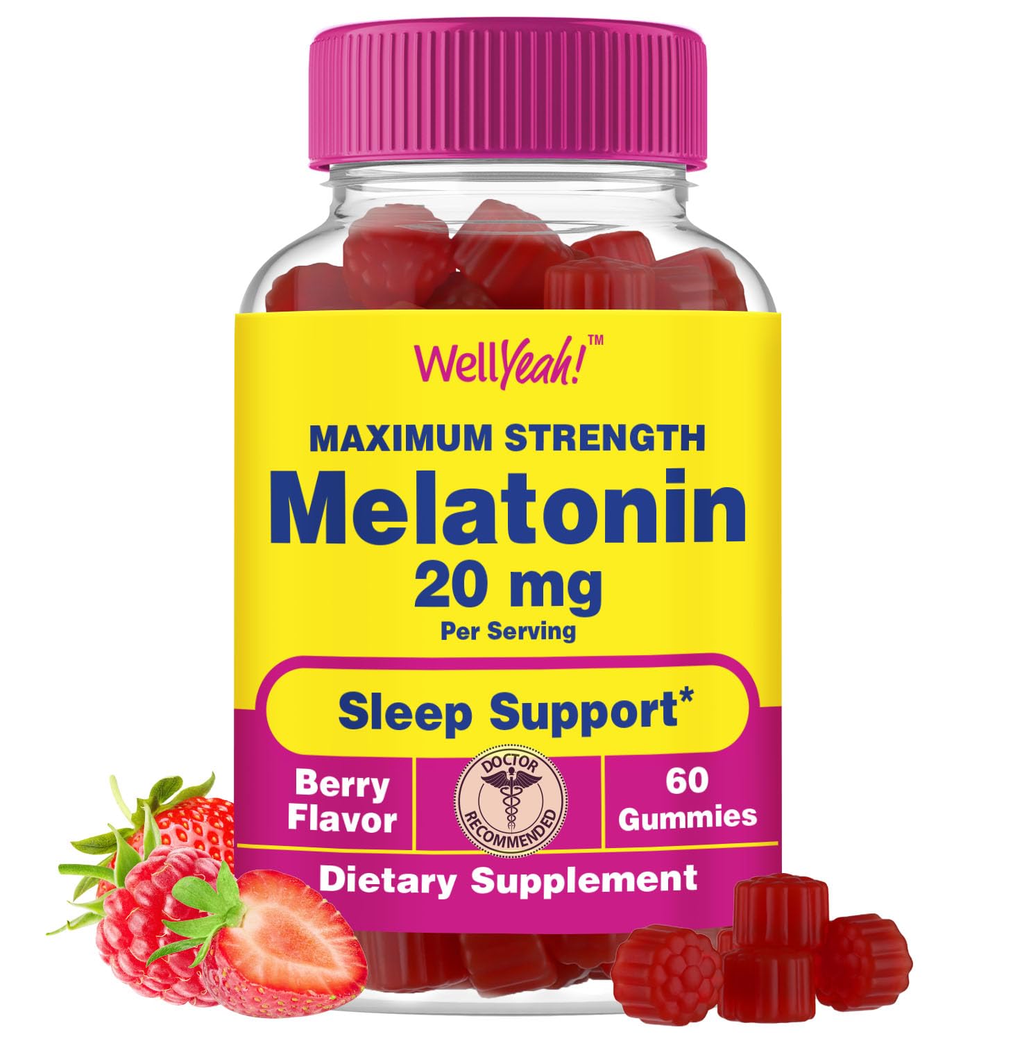 WellYeah melatonin gummies 20mg bottle demonstrates strong sleep support.