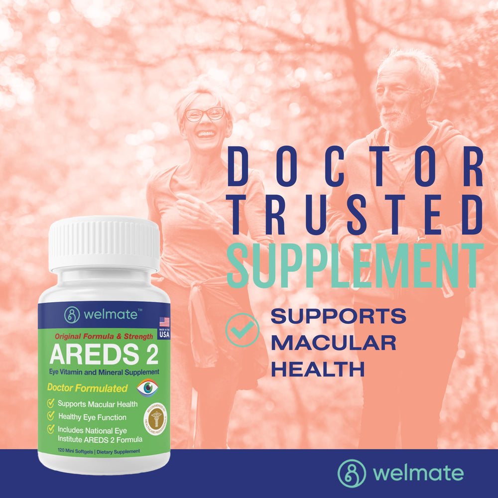 WELMATE AREDS2 nutrition panel highlights essential eye nutrients for macular support.