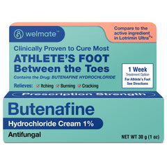 WELMATE athletes foot cream tube ready for quick relief during application.