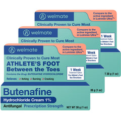 Welmate Butenafine 1% cream tubes in a three-pack for convenient foot care.