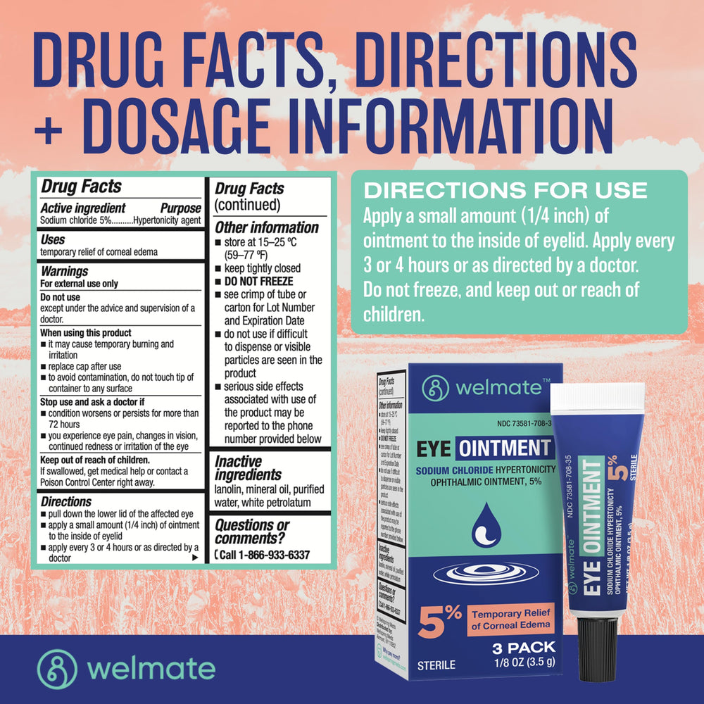 WELMATE Eye Ointment application technique showing gentle eyelid placement.