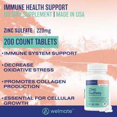 WELMATE bottle close-up showing high-potency zinc for immune health.