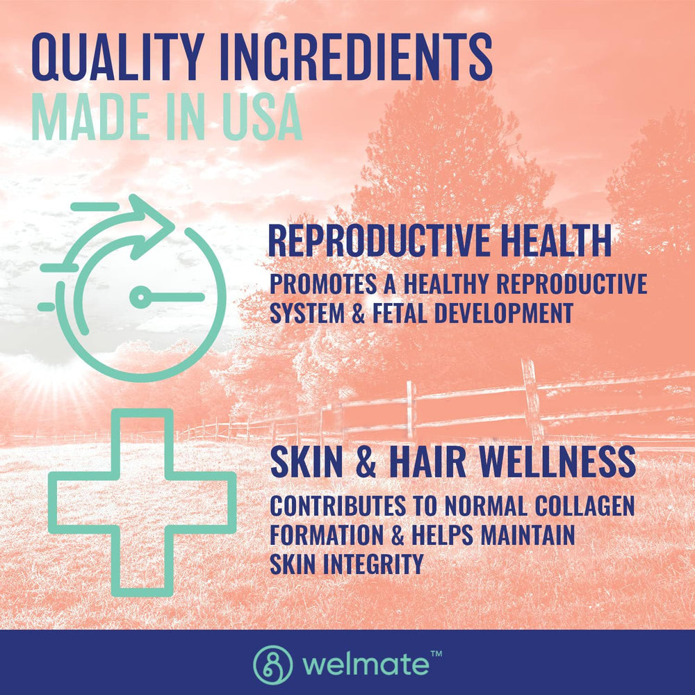 WELMATE Zinc Sulfate 220mg daily-use scene with glass and bottle.