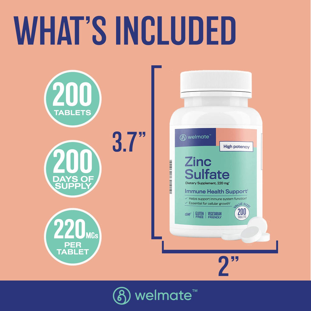 WELMATE zinc tablets with water ready for daily intake.