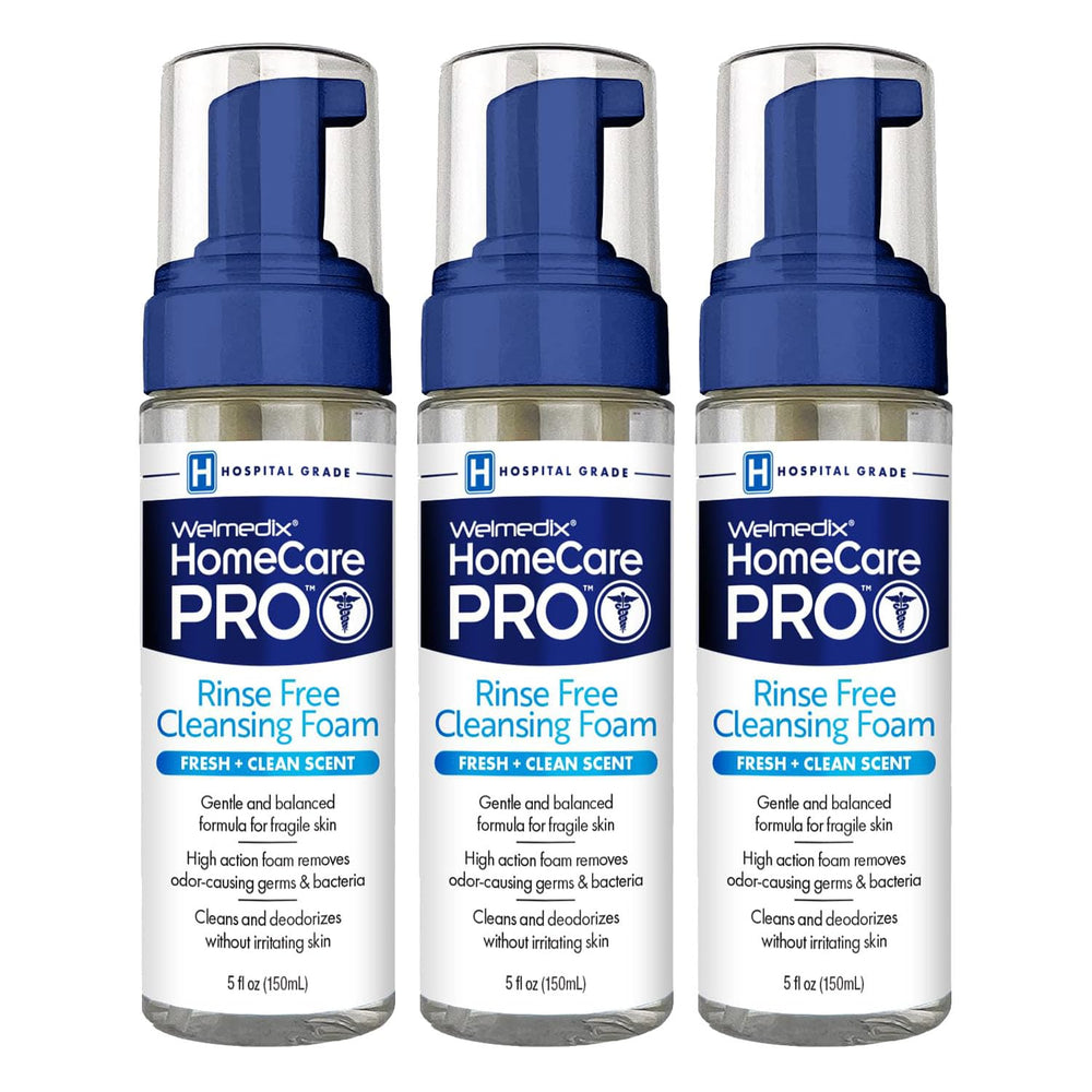 Welmedix Rinse Free Cleansing Foam bottle for convenient waterless cleansing on the go.