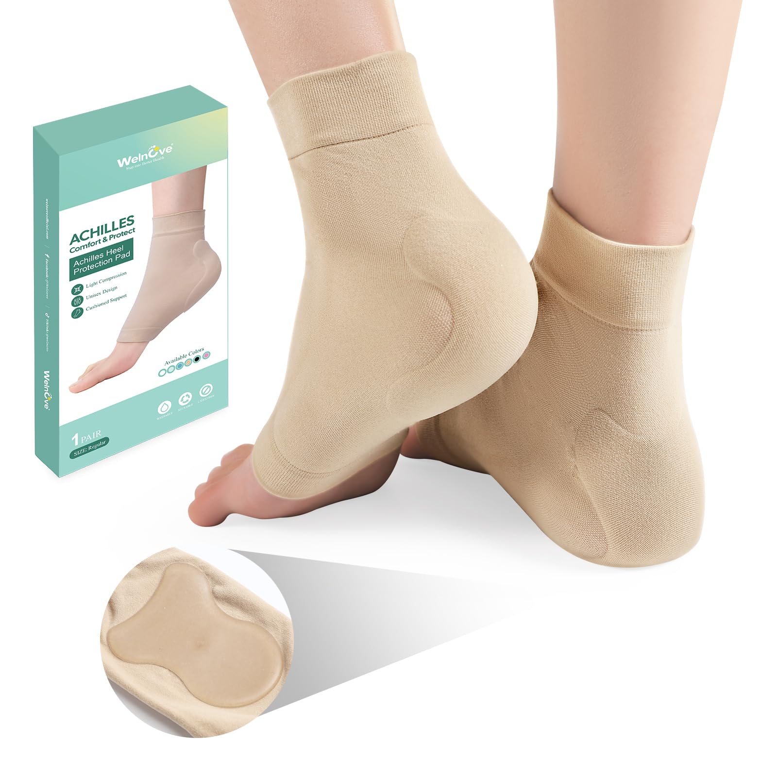 Welnove Achilles tendon sock with gel cushion provides targeted comfort for daily wear.