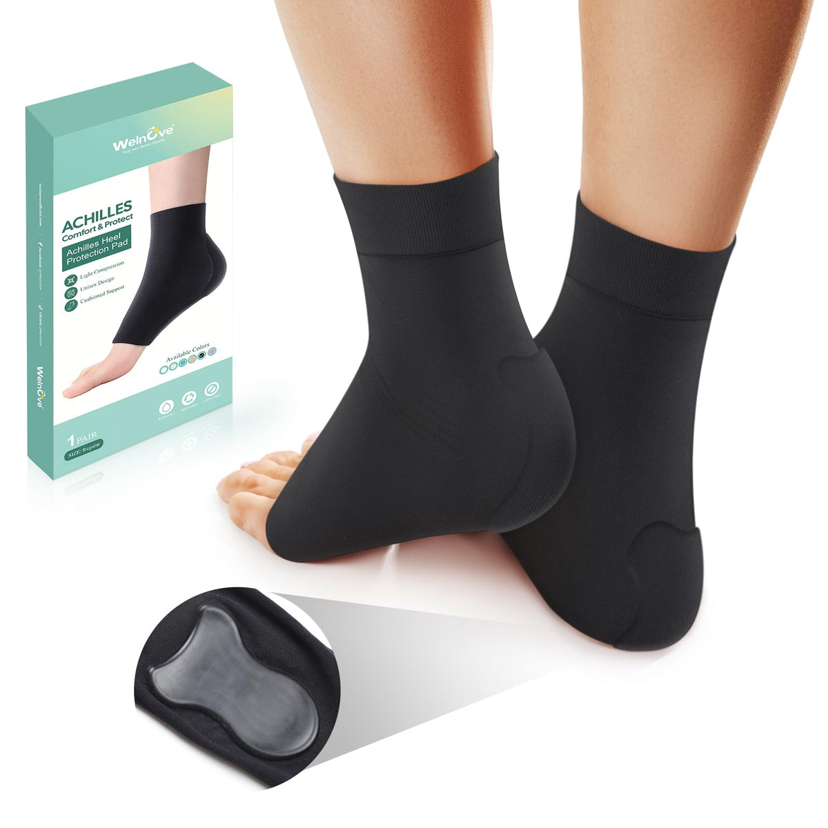 Welnove Achilles Tendon Socks with gel cushion for targeted comfort during activity