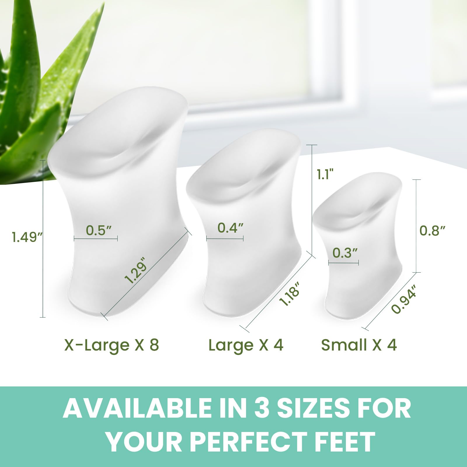 Close-up of aloe vera infused spacers resting between toes