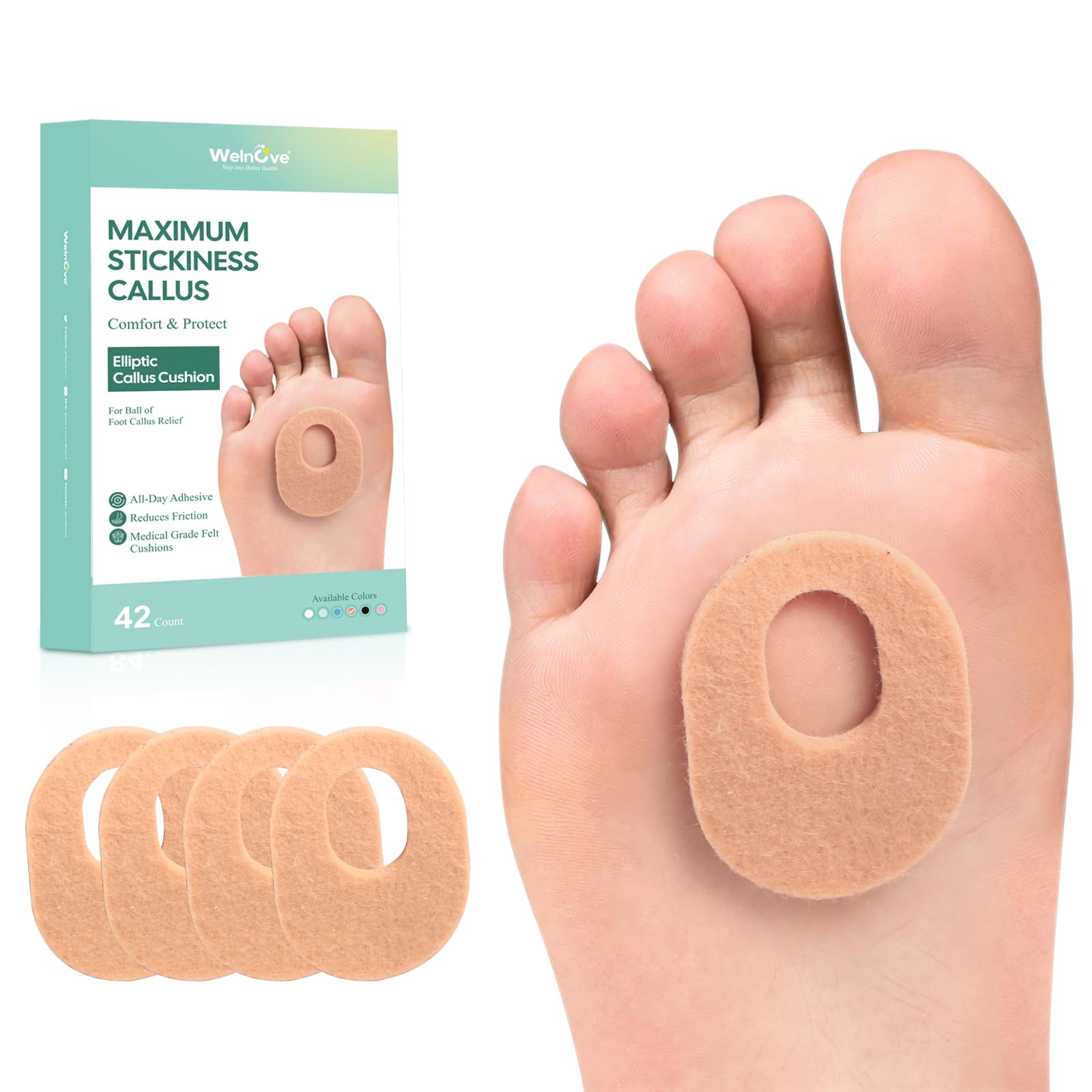 Welnove callus pad with soft felt cushions the foot for daily comfort.