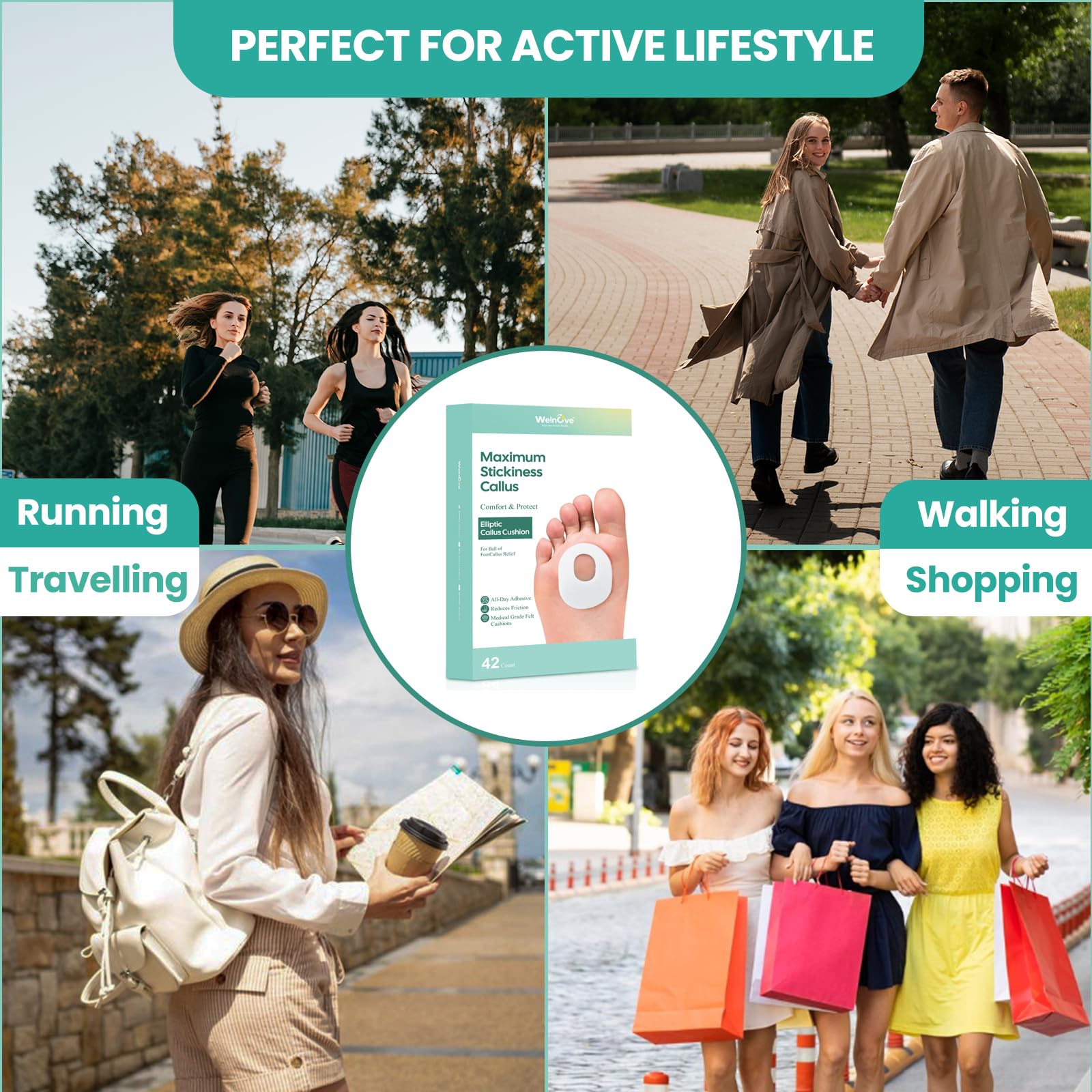 Welnove callus pads support daily wear during walking and light activity.