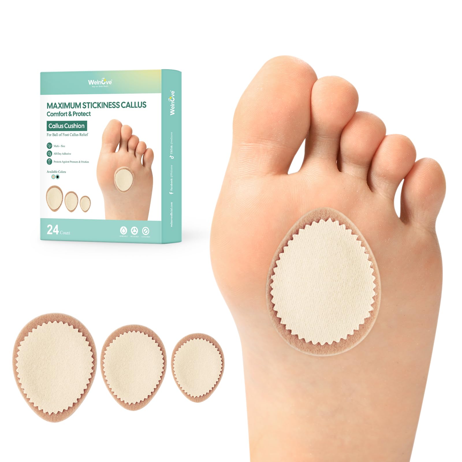 Welnove extra-thick corn and callus pad pack cushions and protects the affected area.