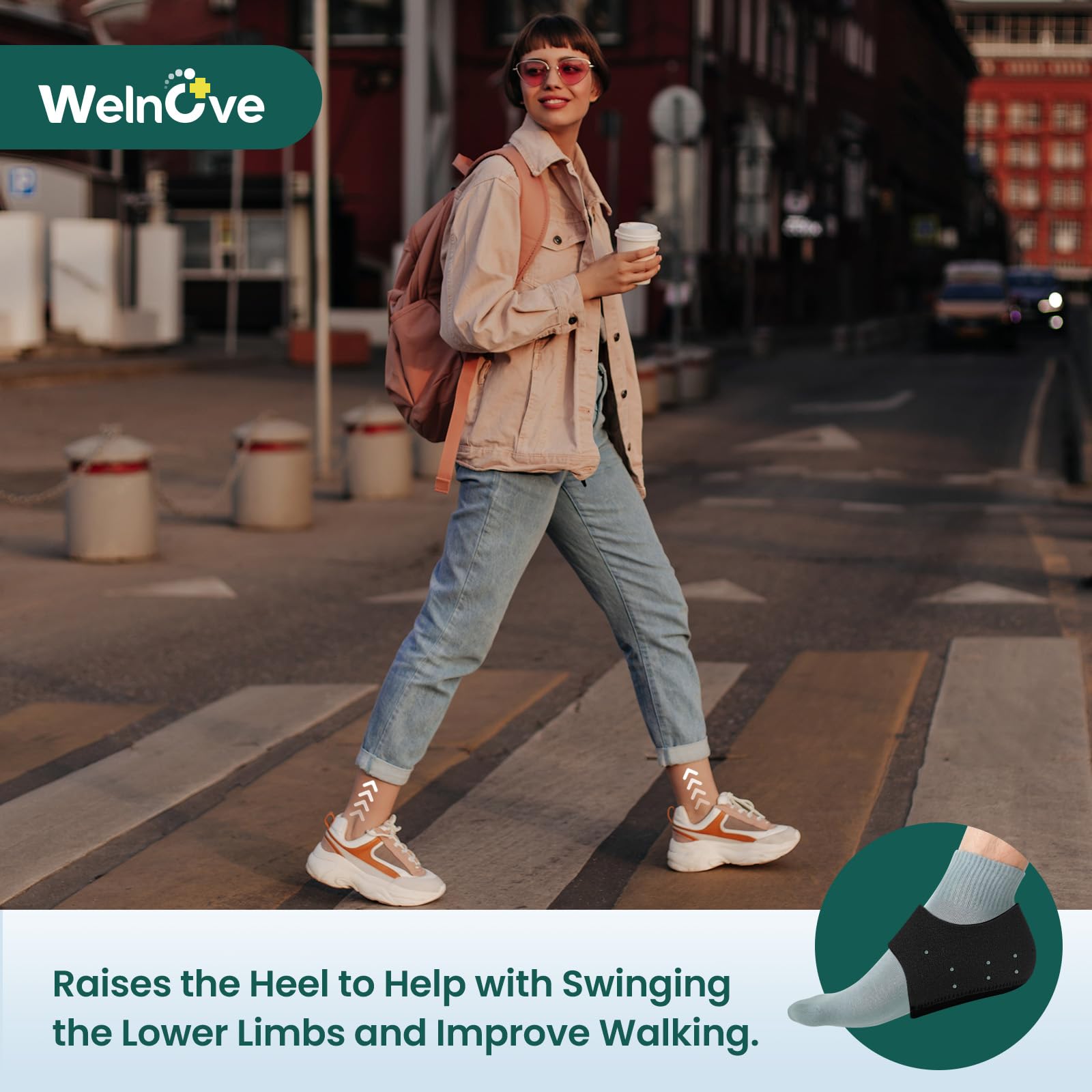 Welnove gel heel protector cups inside shoe fit with various footwear