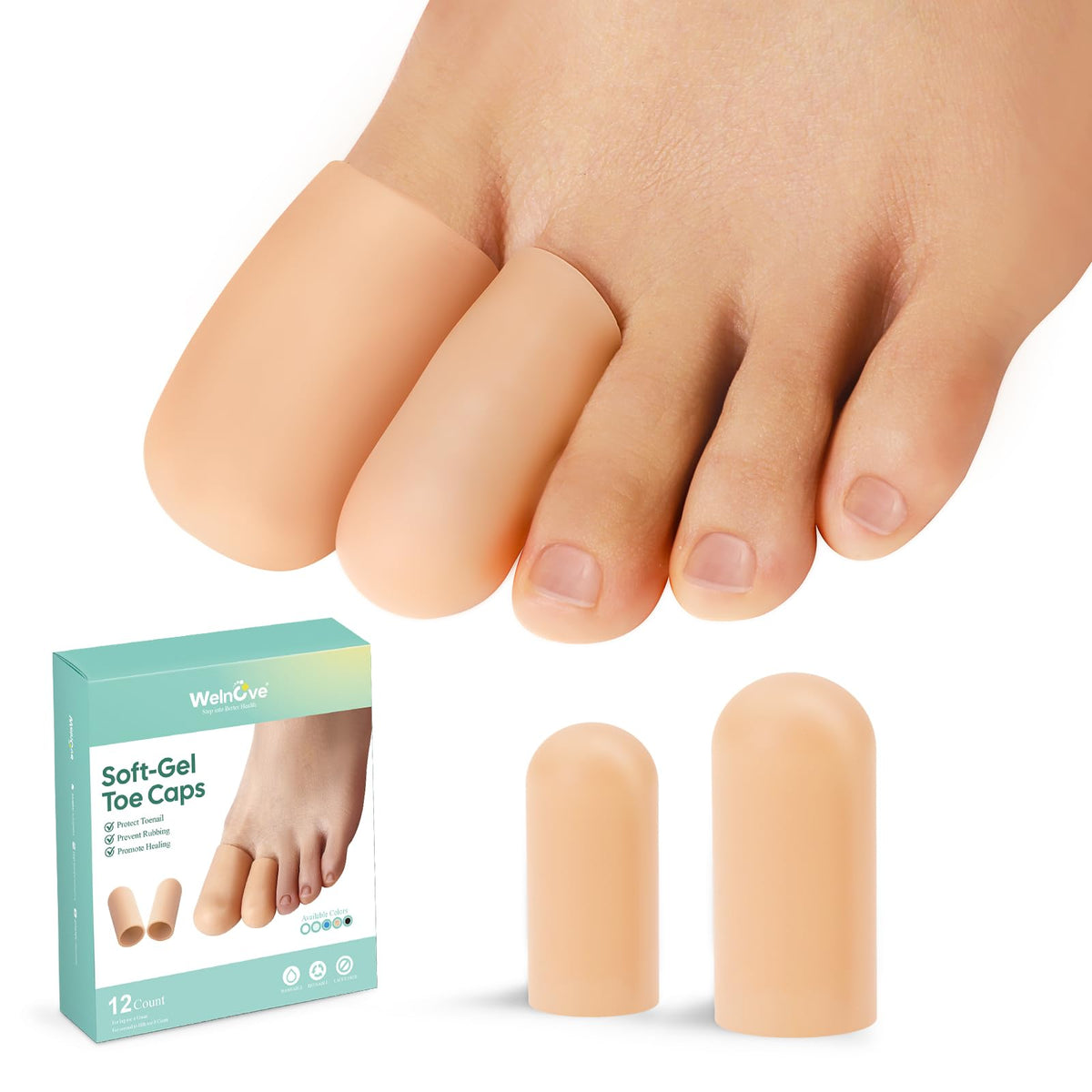 Welnove gel toe cap large front view for toe protection and comfort