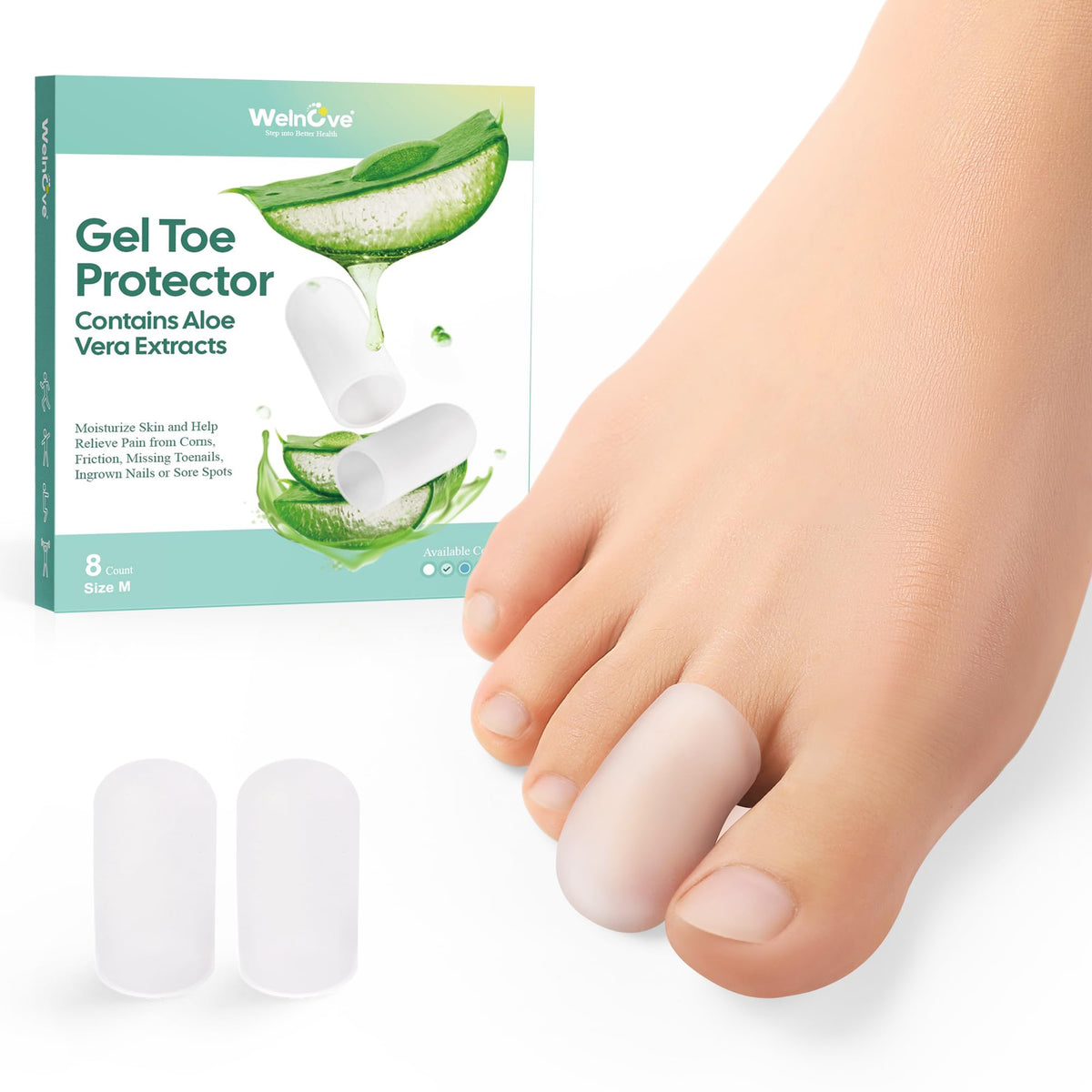 Welnove Gel Toe Cap pair (medium) protects toes from rubbing