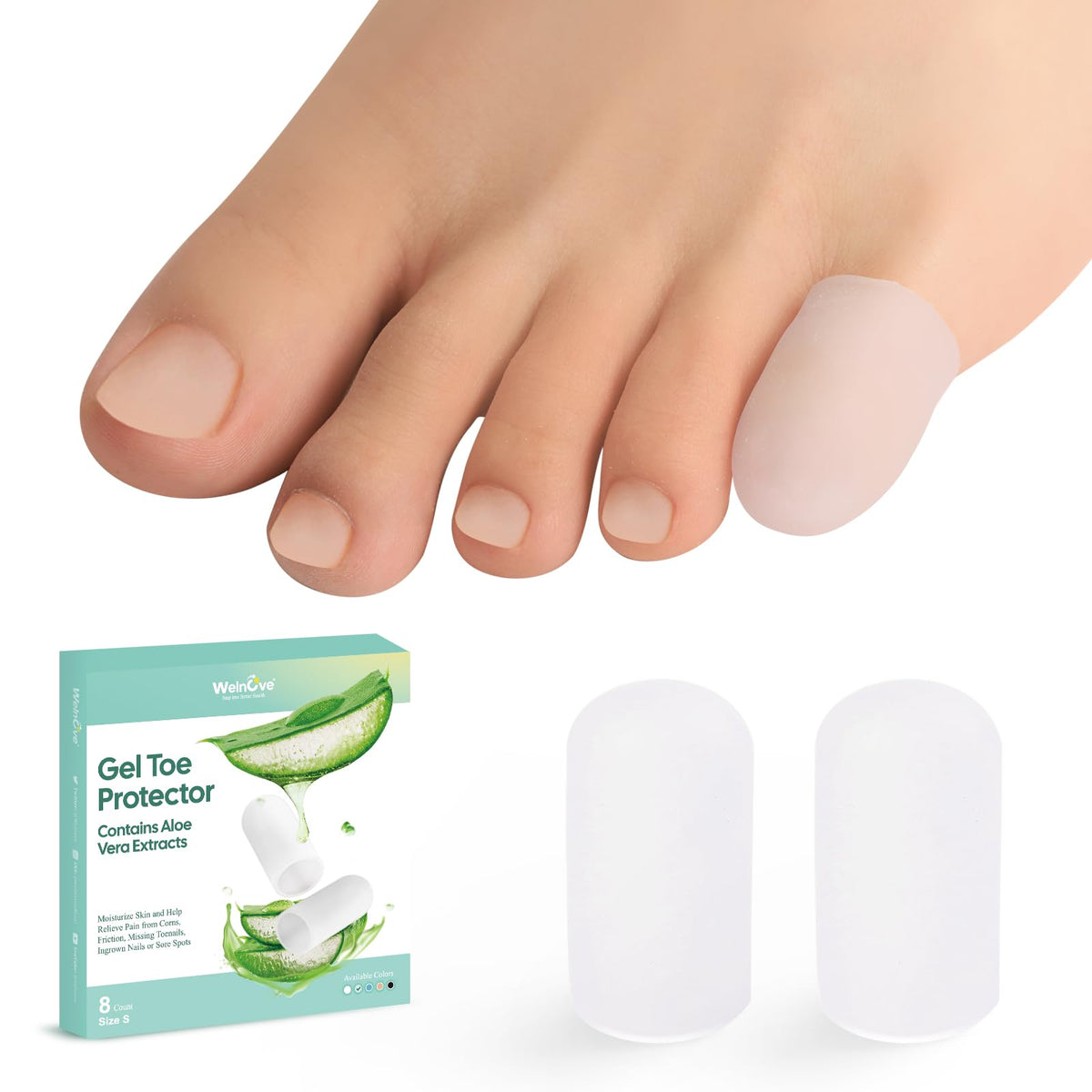 Welnove gel toe cap pinky toe protectors provide cushioned relief from rubbing for bunions.