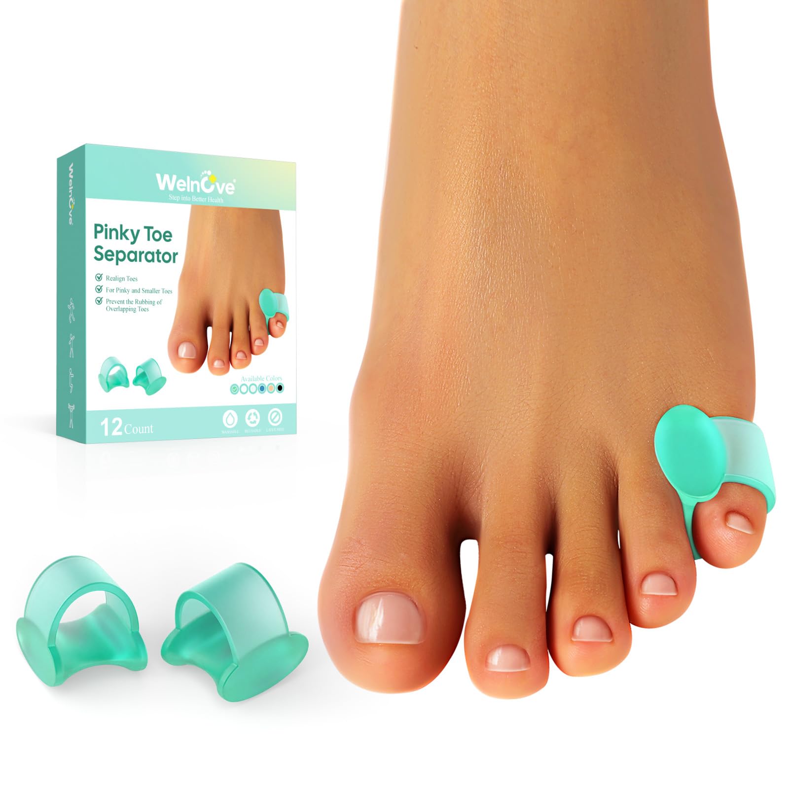 Welnove gel toe separator front view with soft padding for pinky toes.