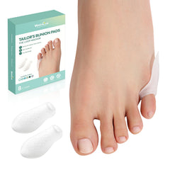 Welnove Tailor's Bunion Pads on pinky toe for friction relief.