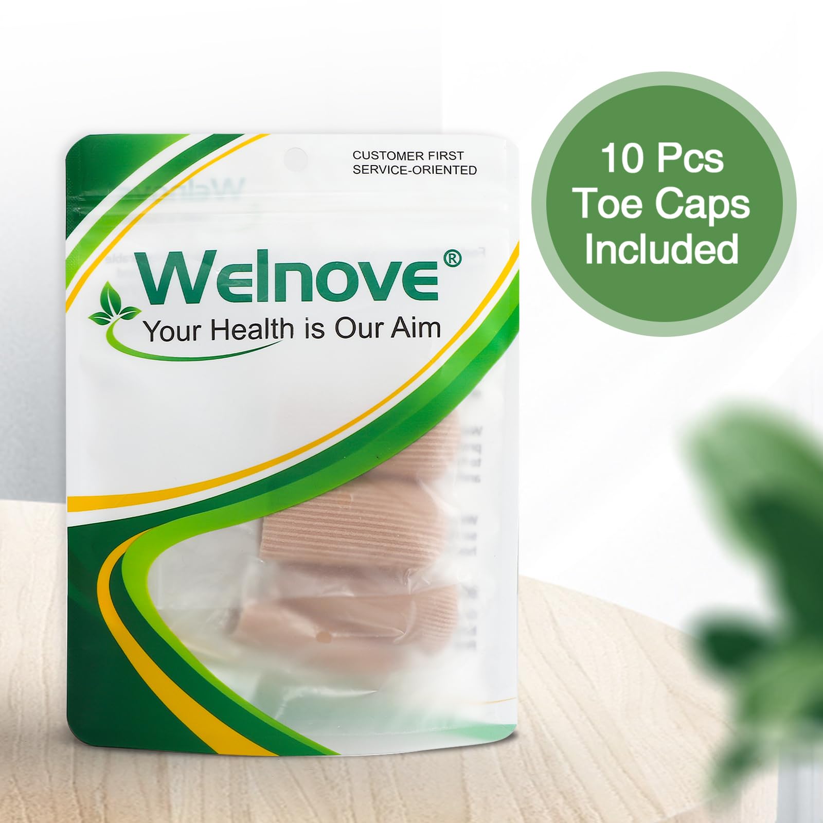 Welnove toe caps 10-pack packaging shows value and convenience