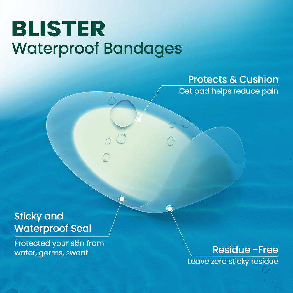 Waterproof bandage resists water and sweat for showers and swims.