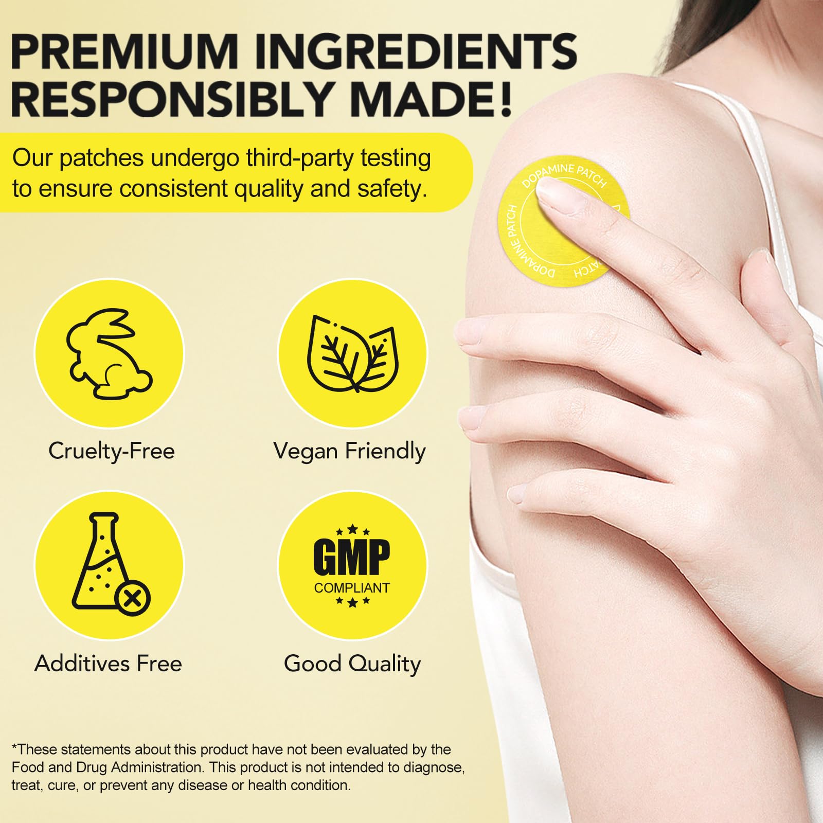 WELOSUER Dopamine patches show vegan-friendly formulation for mindful skin care.