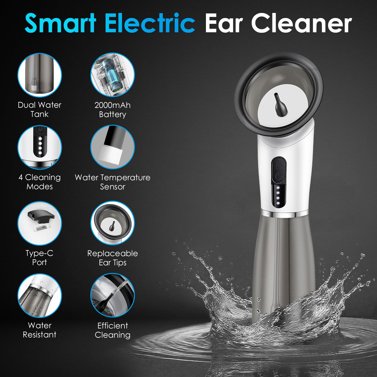 Warm water option enhances comfort during ear irrigation sessions.