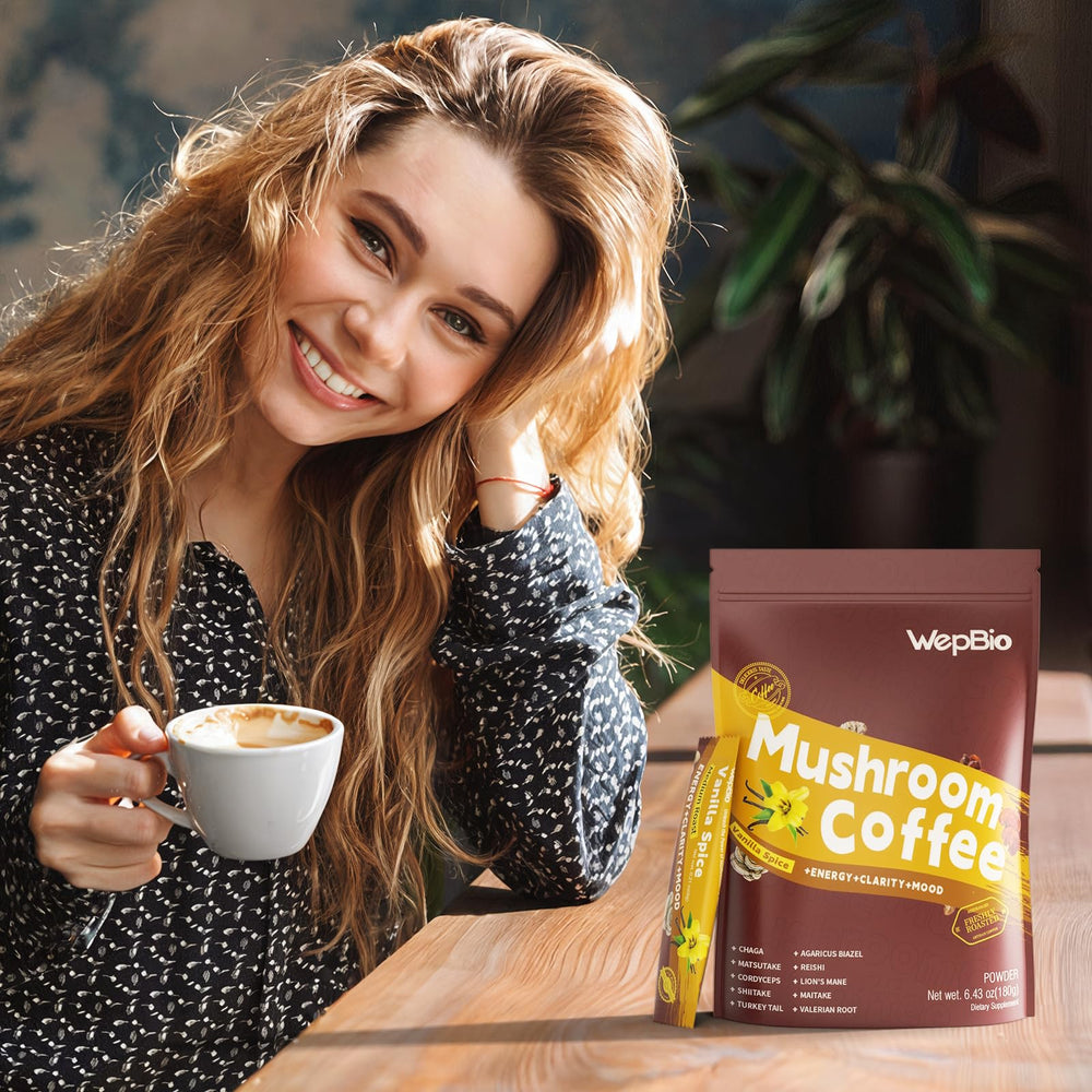 WepBio Instant coffee brewing guide with mug for quick, convenient prep