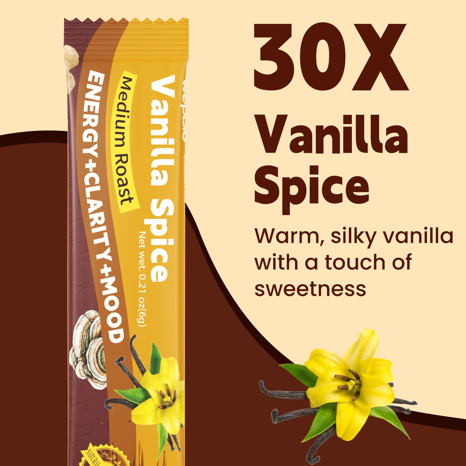 WepBio Mocha mushroom coffee pack with chocolate notes for focus