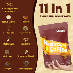 WepBio Toasted Hazelnut mushroom coffee pack with nutty aroma for sustained energy
