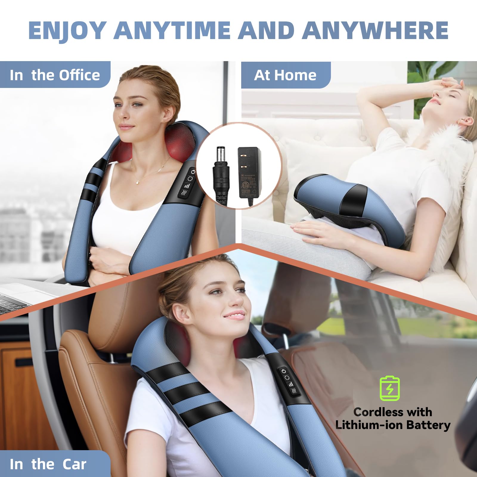WERTYI massager with heat feature, close-up of warming technology.