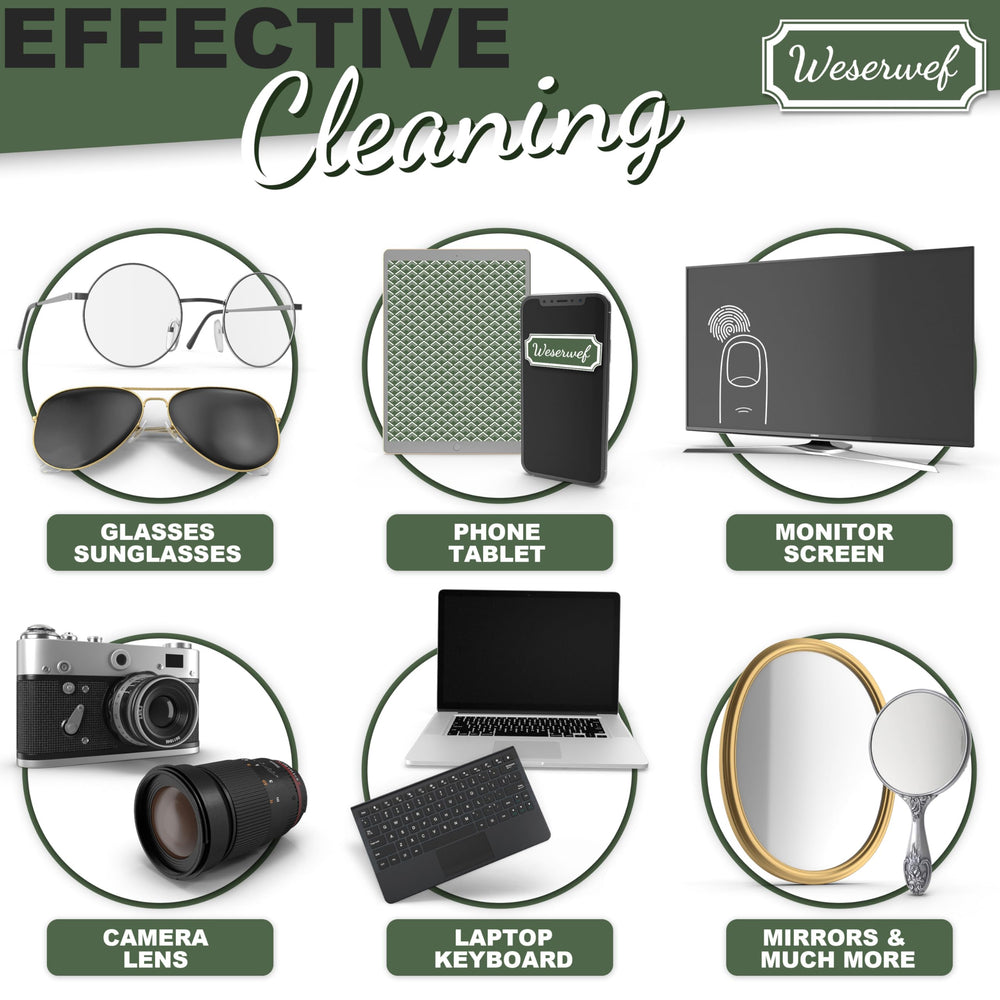 Weserwef Design microfiber cloth with camera lens close-up—polished results.
