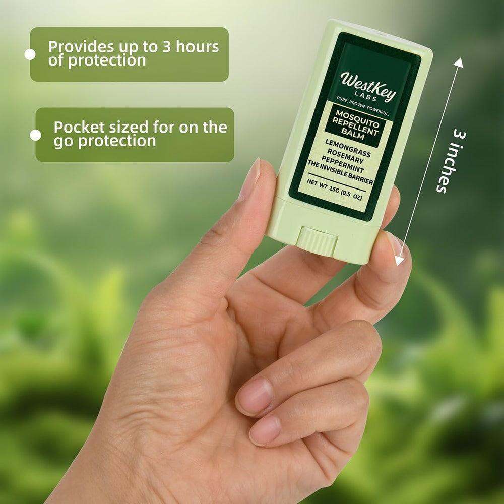 WestKey Labs balm-stick in use shows easy glide-on application for mess-free outdoor protection