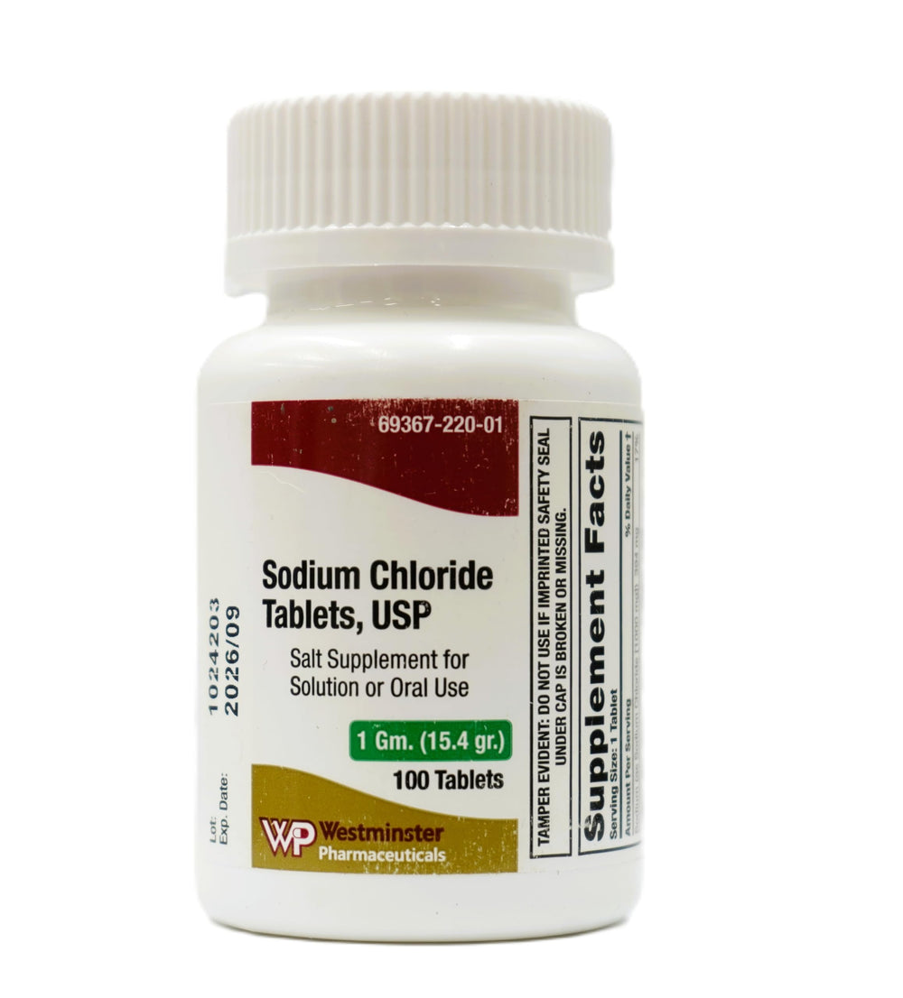 Westminster Pharmaceuticals sodium chloride tablets 1 g bottle for isotonic solution prep