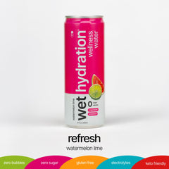 Wet Hydration can pour captures refreshing, non-carbonated hydration with zero calories.