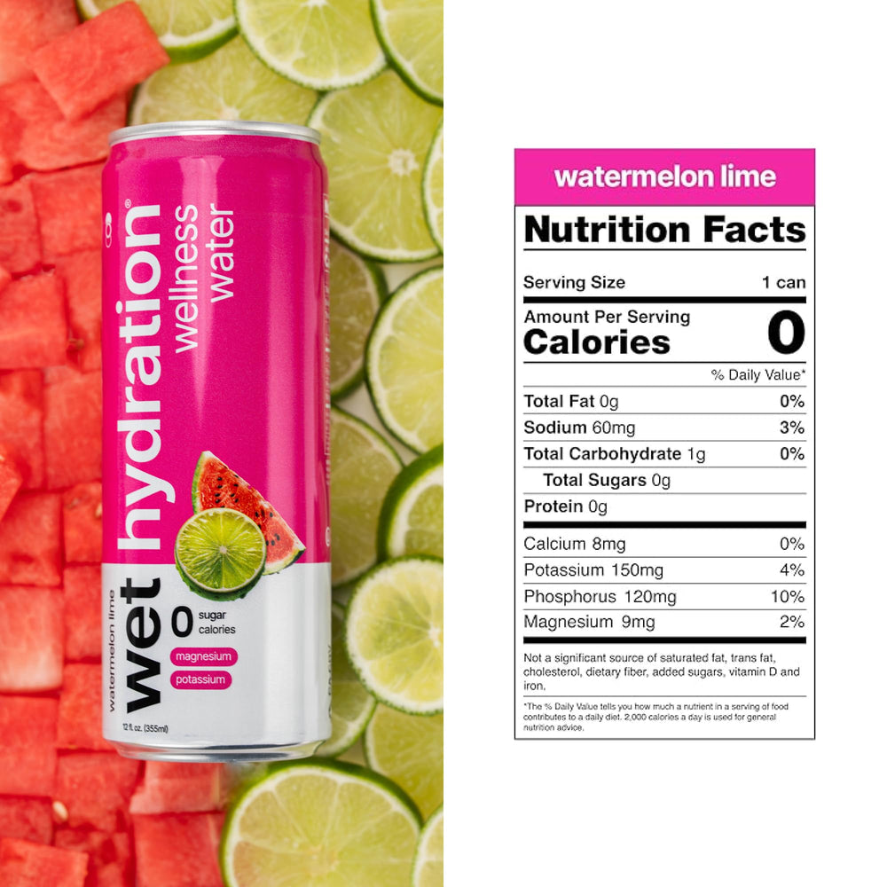 Wet Hydration can side highlights clean ingredients and natural flavor.