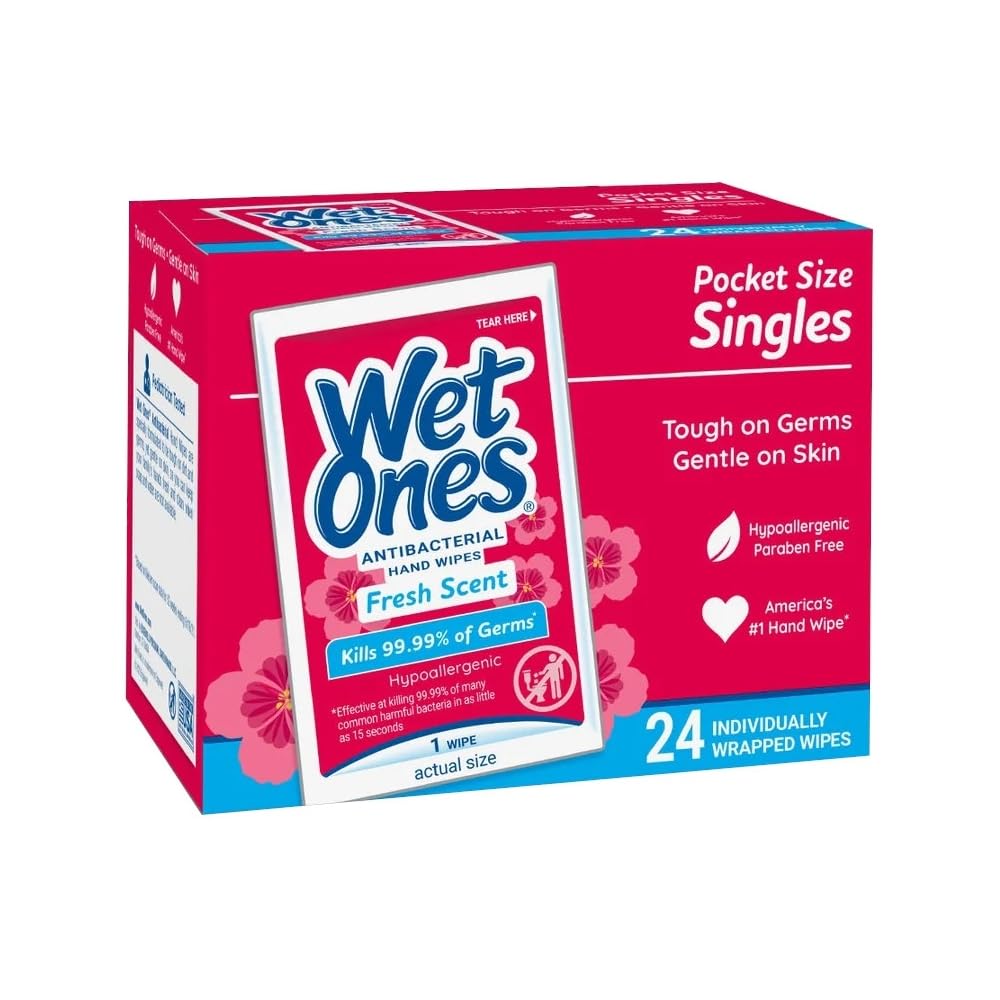 Wet Ones Fresh Scent Moist Wipes anti-bacterial singles for on-the-go sanitizing