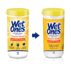 Wet Ones canister with click-top lid showing easy access for on-the-go cleaning.