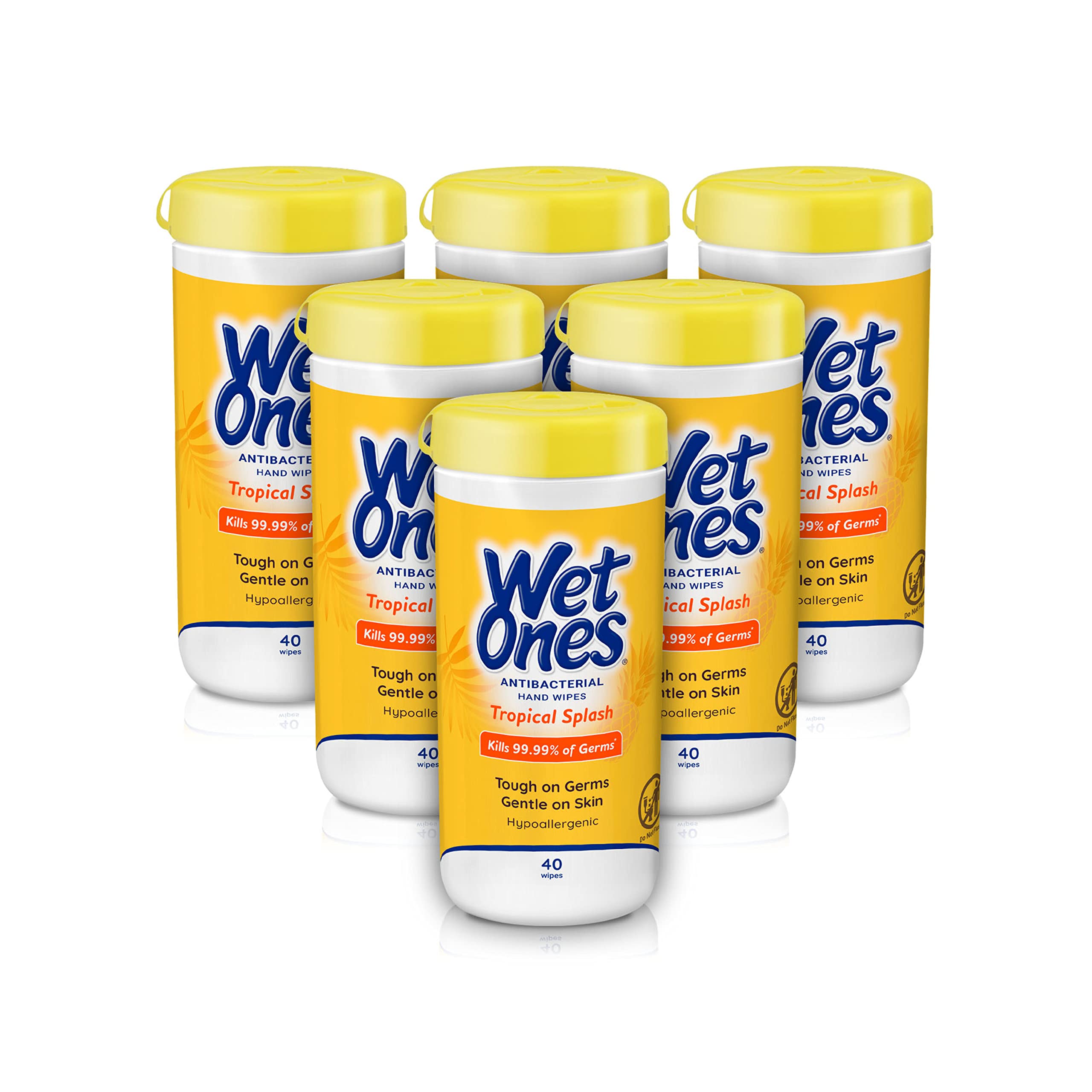 Wet Ones Tropical Splash wipes in 40-count canister front for quick cleanups.