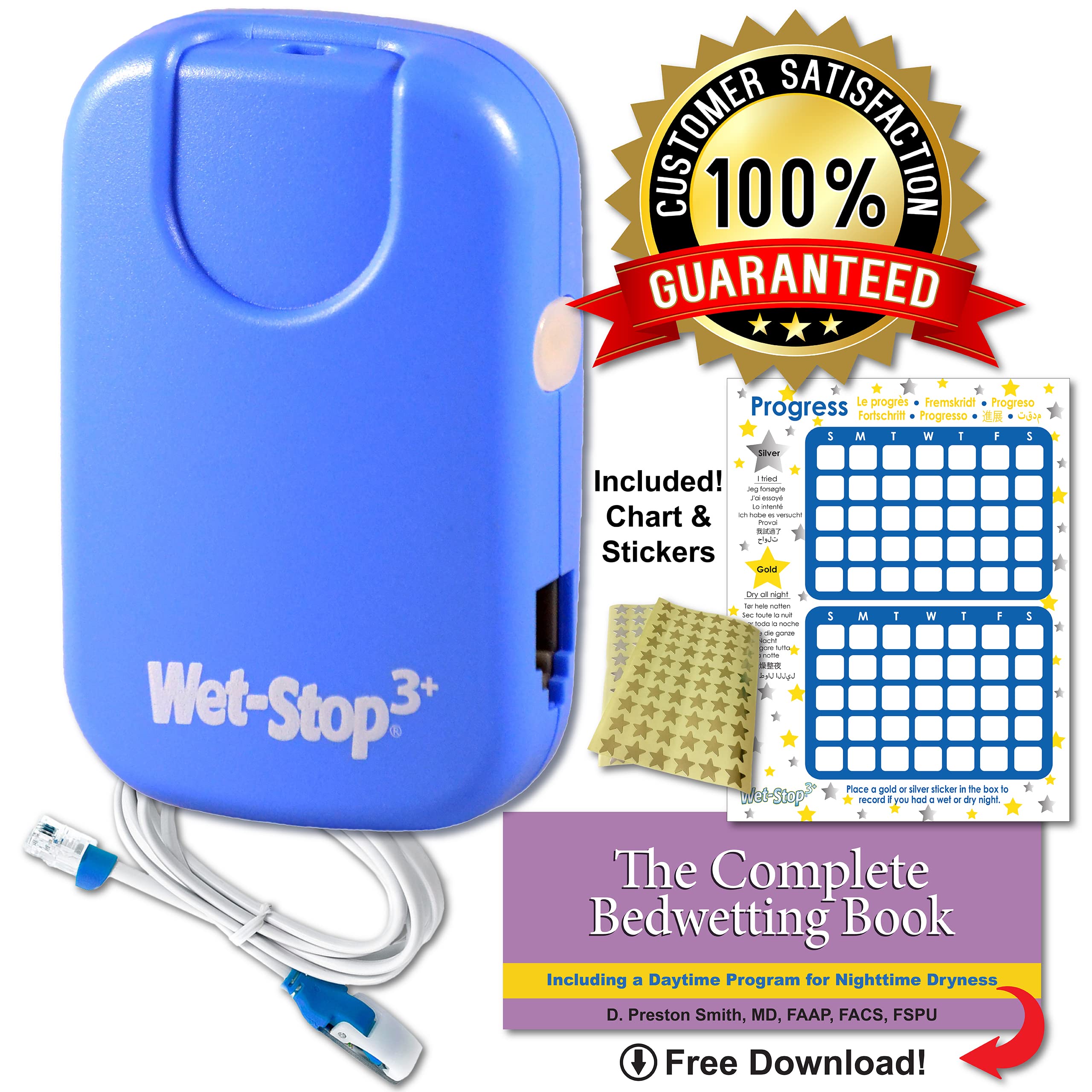 Wet-Stop 3 Blue compact alarm with simple, kid-friendly design