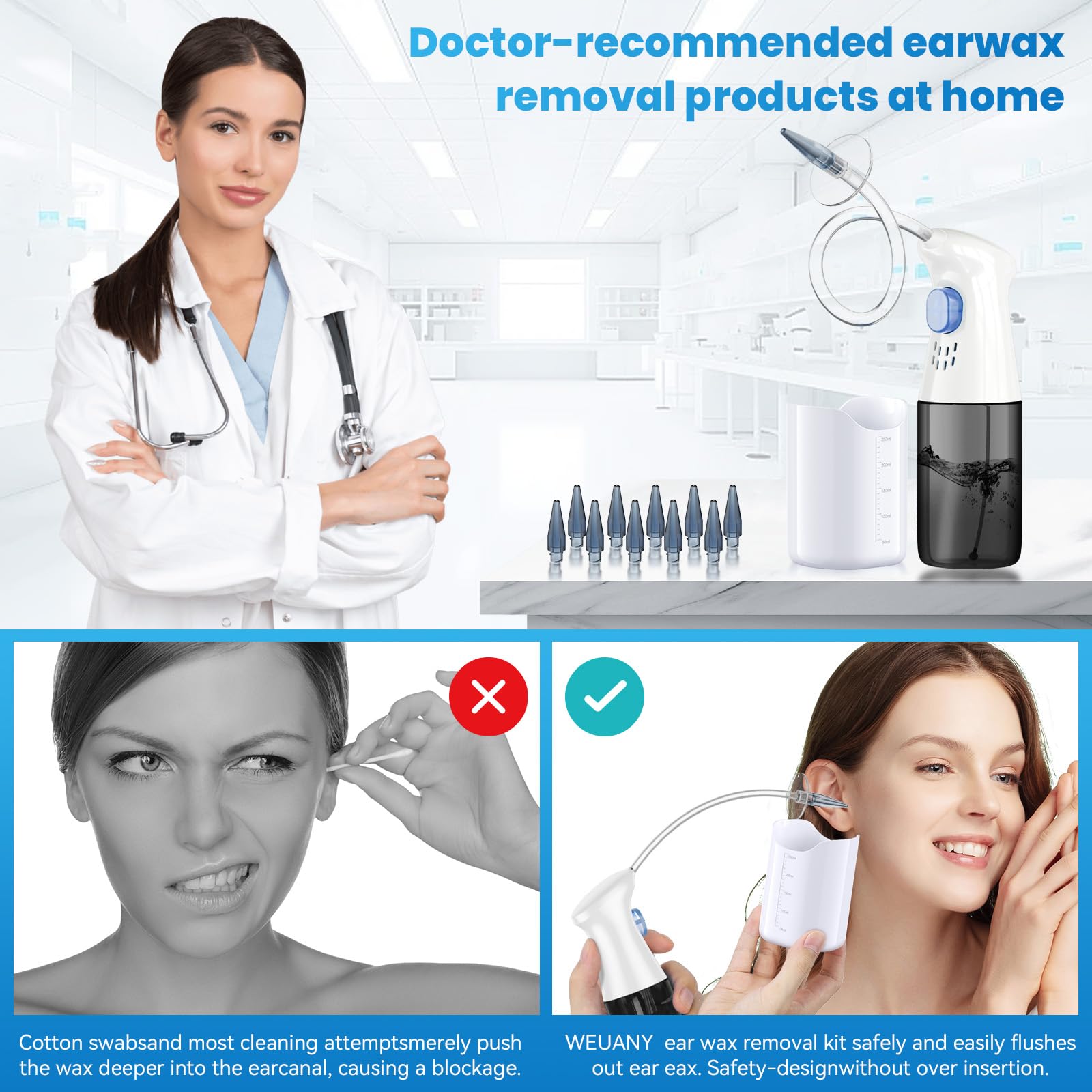 WEUANY ear irrigation system kit with essential components for cleaning.
