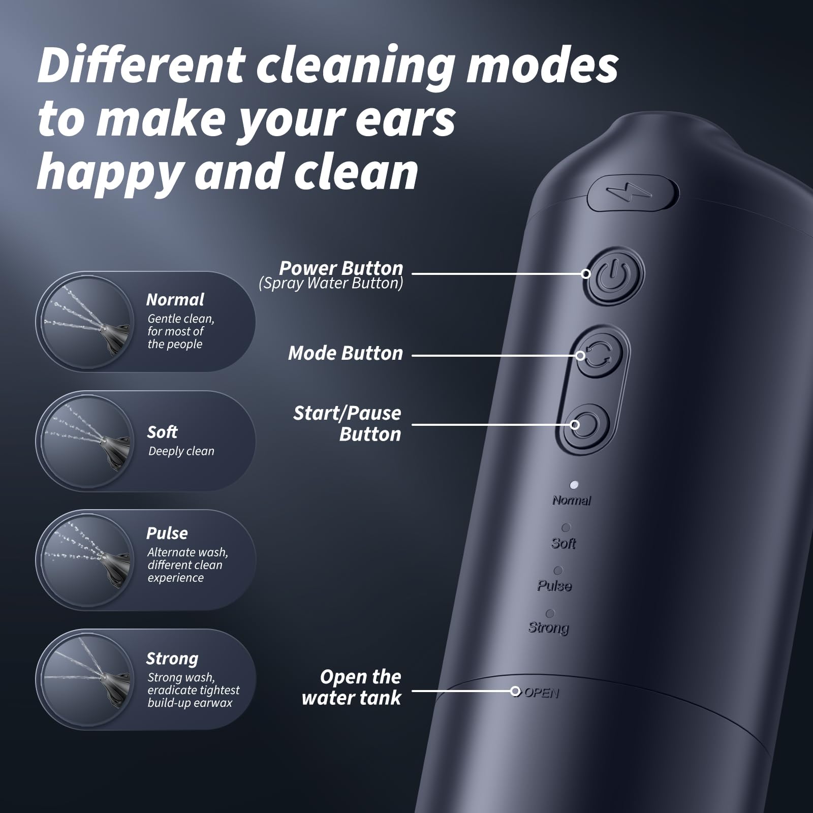 WEUANY ear-cleaner four-modes interface enables personalized cleaning.