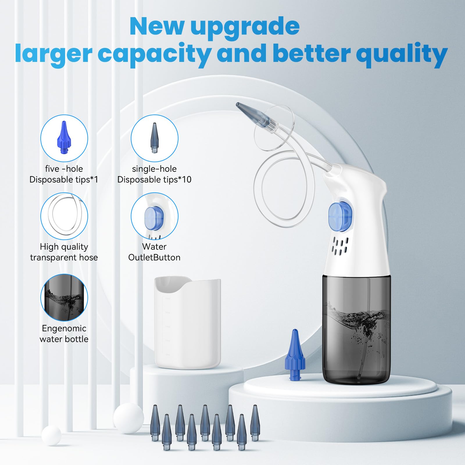 WEUANY soft silicone nozzle emphasizes gentle, family-friendly ear care.