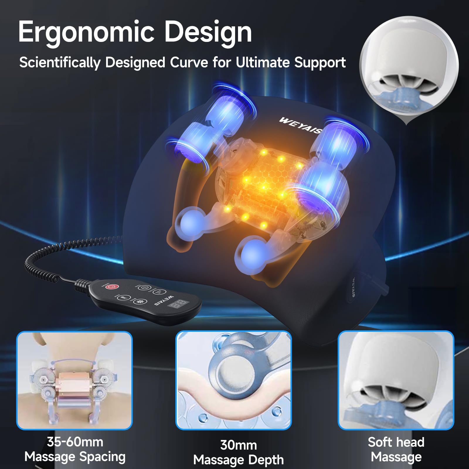 weyais neck massager pillow with 3 modes for customizable massage