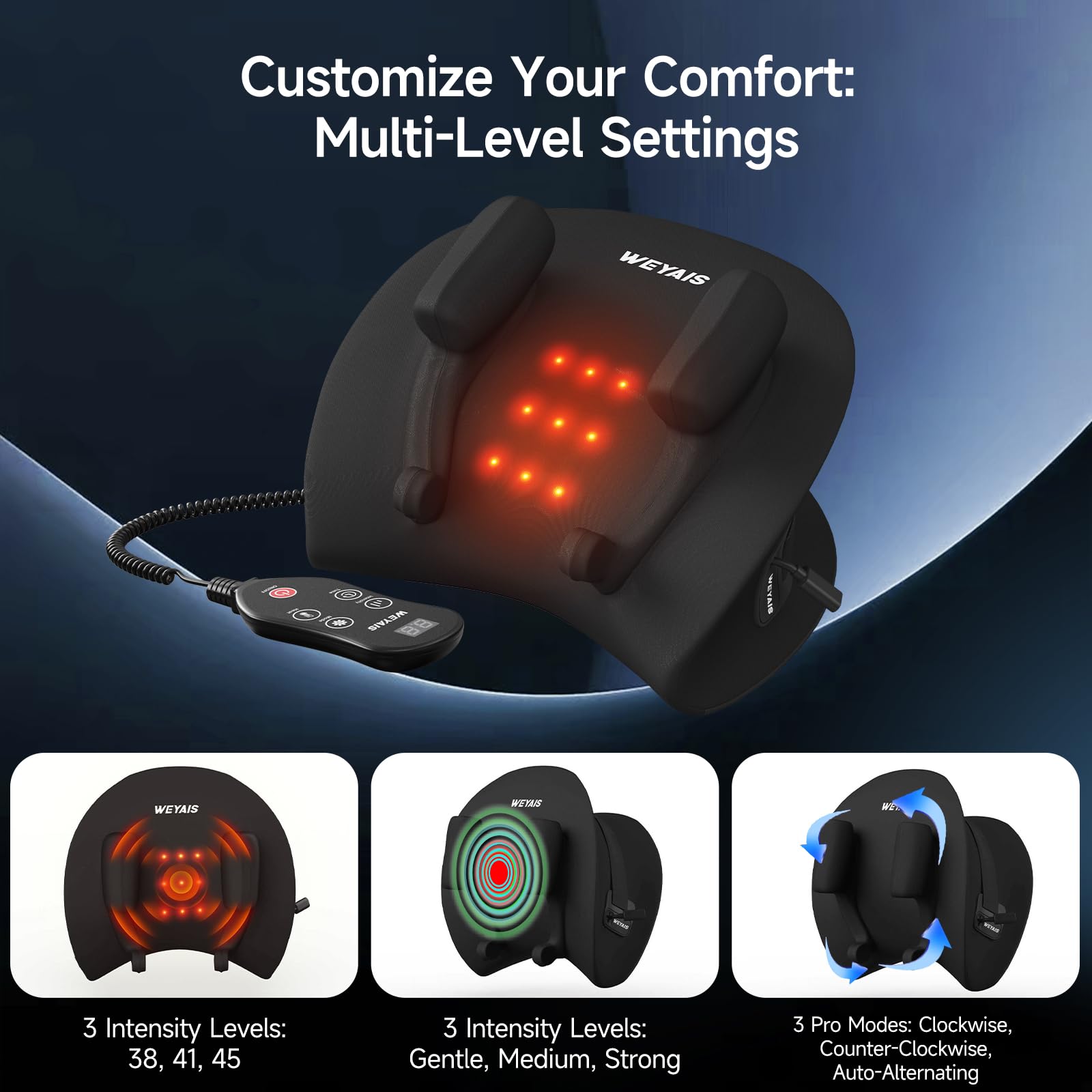 weyais remote control enables easy intensity and heat adjustments