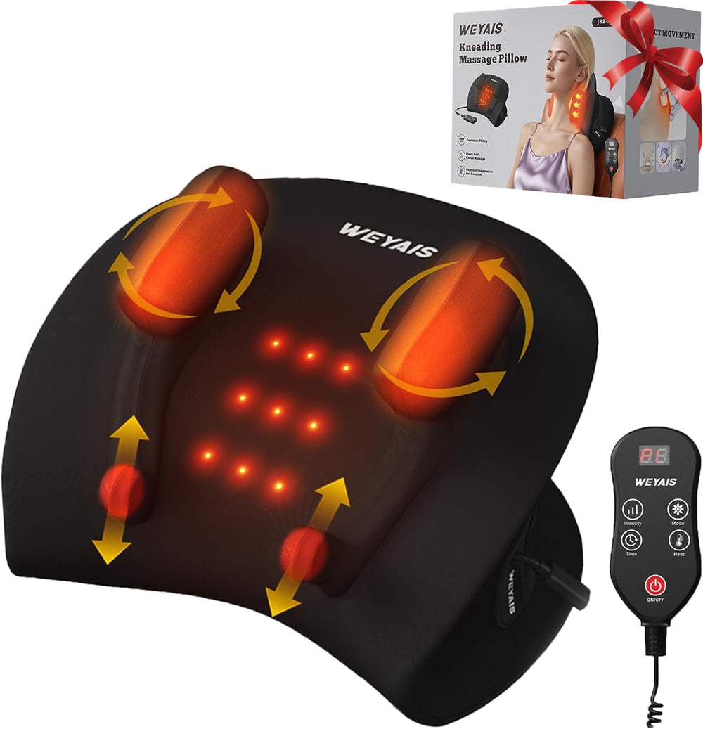weyais neck massager pillow wrapped around the neck for hands-free relaxation at home